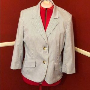 Blazer, seersucker, blue/white, sz 14